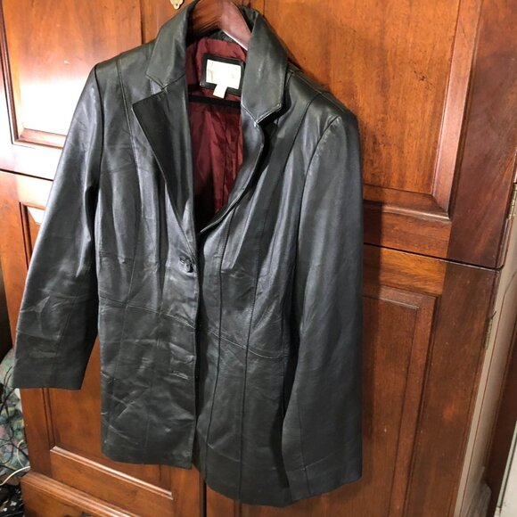 Worthington Womens Moto Blazer Leather Jacket Large Black Three-Button Collared - Picture 16 of 16